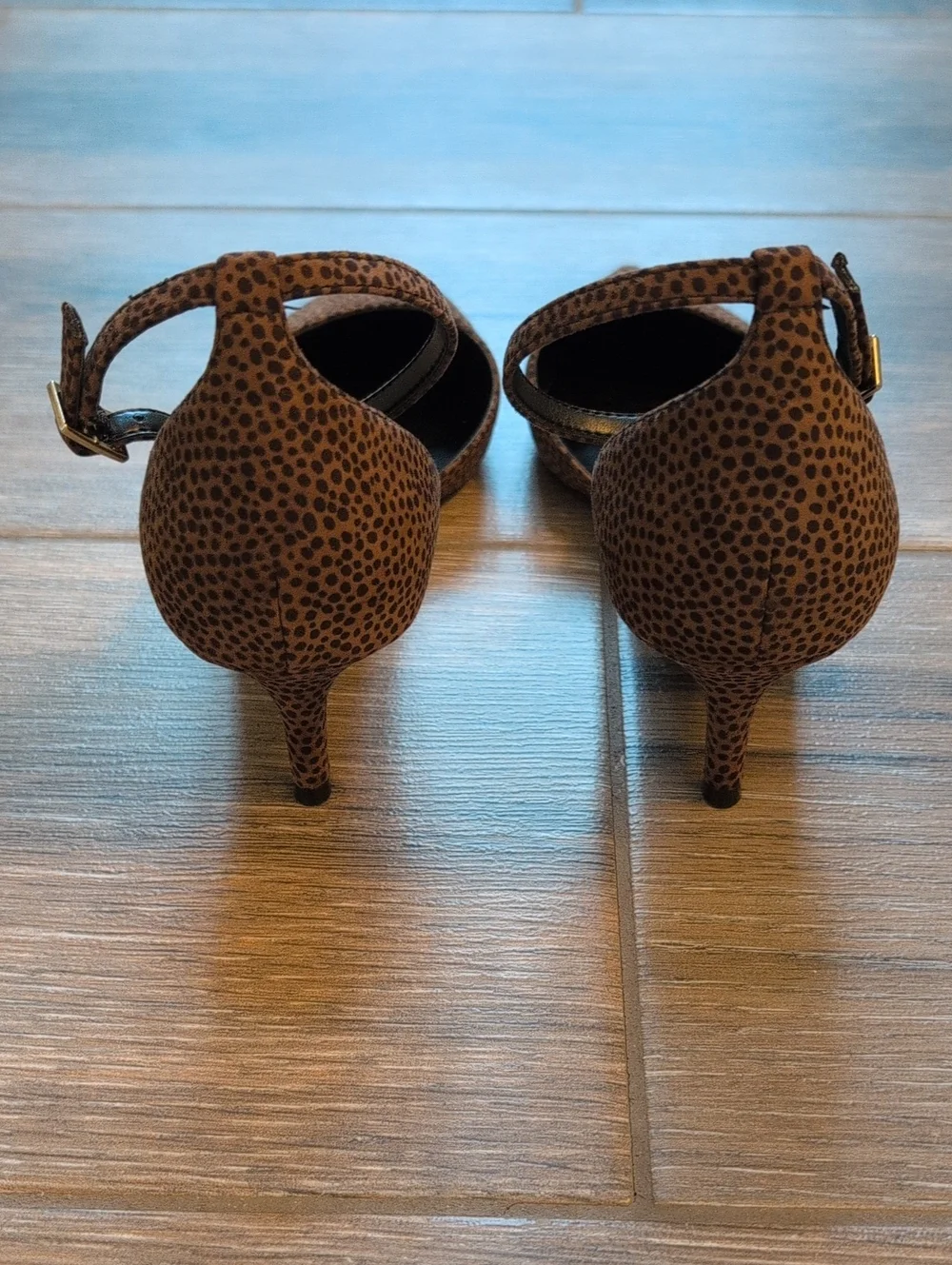 Bandolino Black Brown Animal Print Pointed-Toe Ankle-Strap Heels